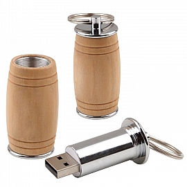 Stick USB din lemn si metal cu forma de butoi - CM1205